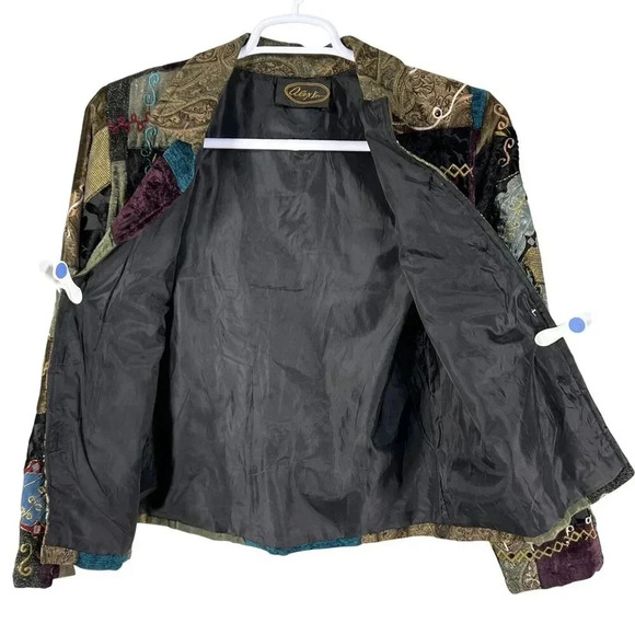 Vintage Alex Kim Womens M Patchwork Velvet Jacket Art To Wear Embroidered BOHO - Picture 3 of 16